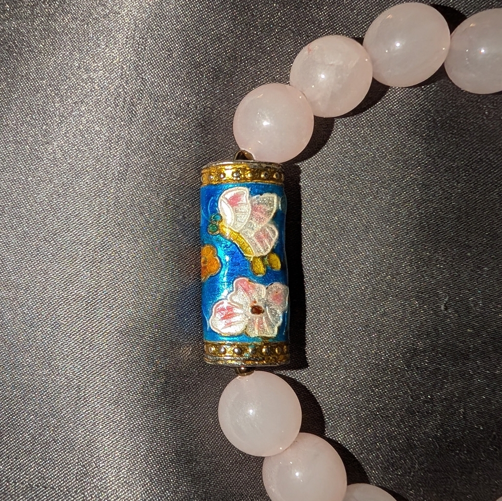 Rose Quartz And Cloisonne Bracelet - Picture 5 of 7